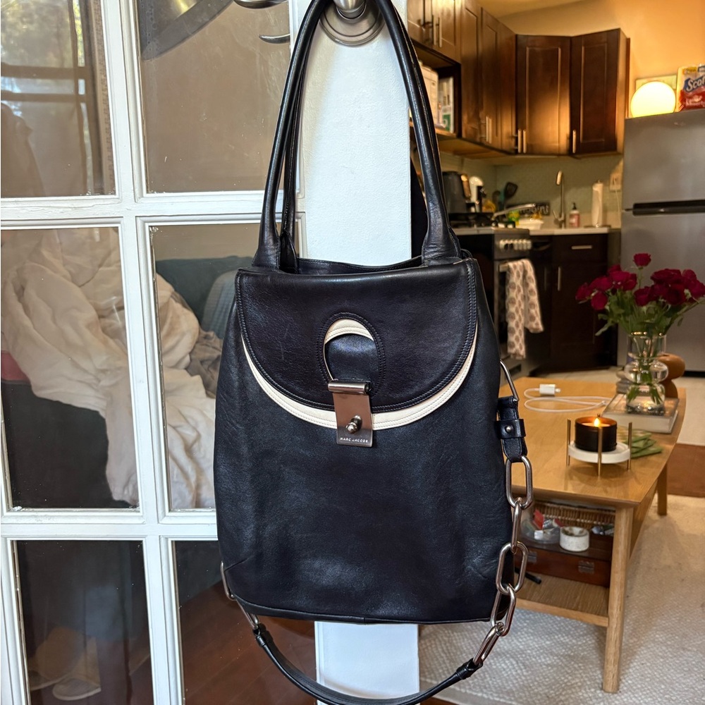 Marc Jacobs Black and Cream Leather Backpack
